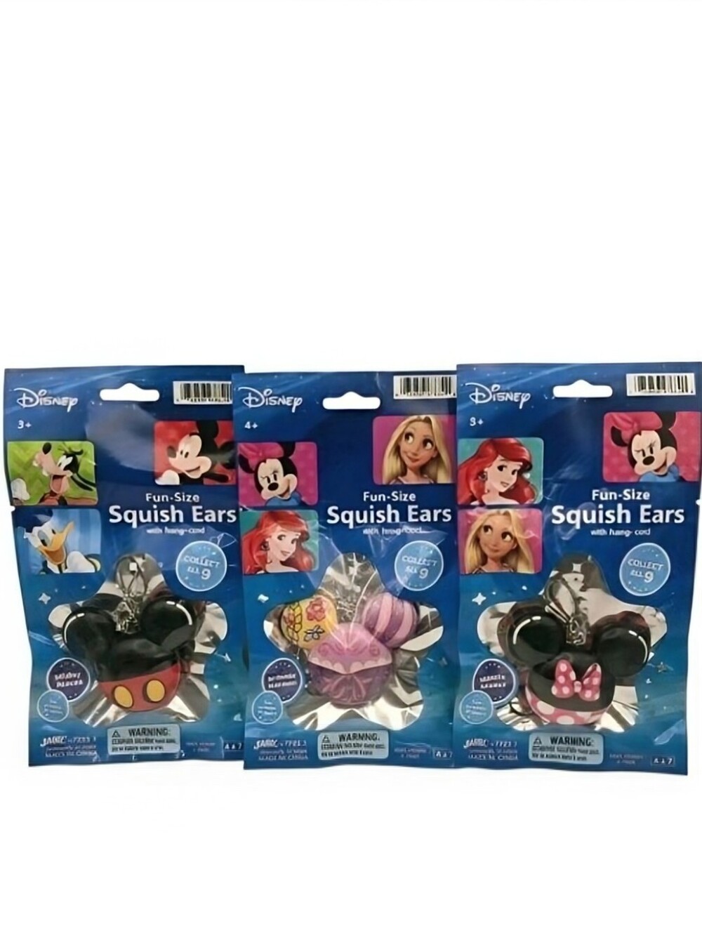 Disney Squish Ears Mickey Minnie Rapunzel Lot 3pc Slow Rise Foam Keychains NIP